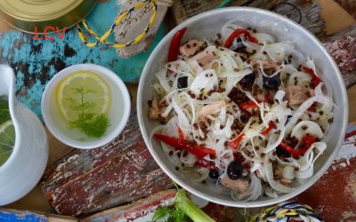 ENSALADA DE HINOJO, CEBOLLA Y LENTEJAS FRITAS